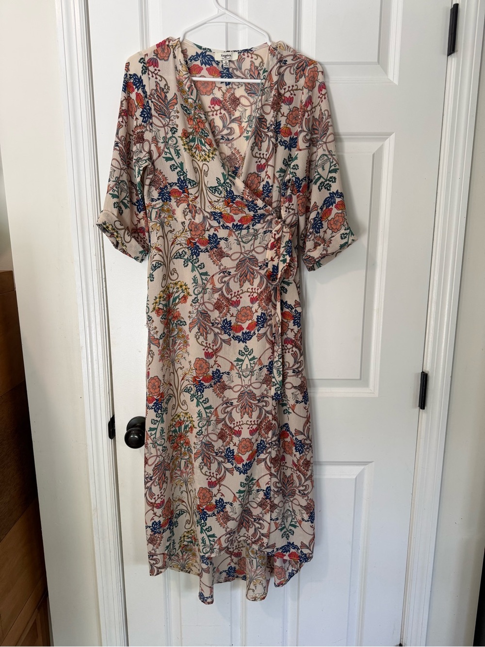 Floral Wrap Midi Dress in Cream